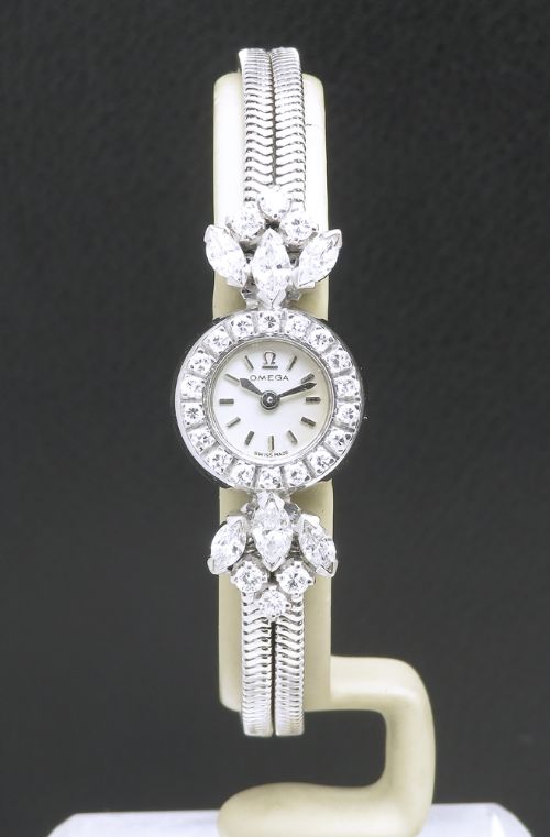 fig 3. Spectacular Solid 18ct White Gold and Diamond Omega Cocktail Watch c1956
