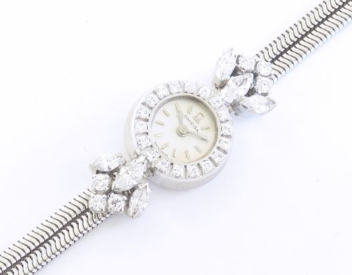 fig 4. Spectacular Solid 18ct White Gold and Diamond Omega Cocktail Watch c1956
