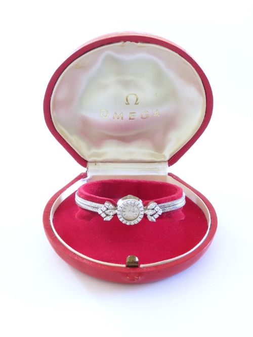 fig 8. Spectacular Solid 18ct White Gold and Diamond Omega Cocktail Watch c1956