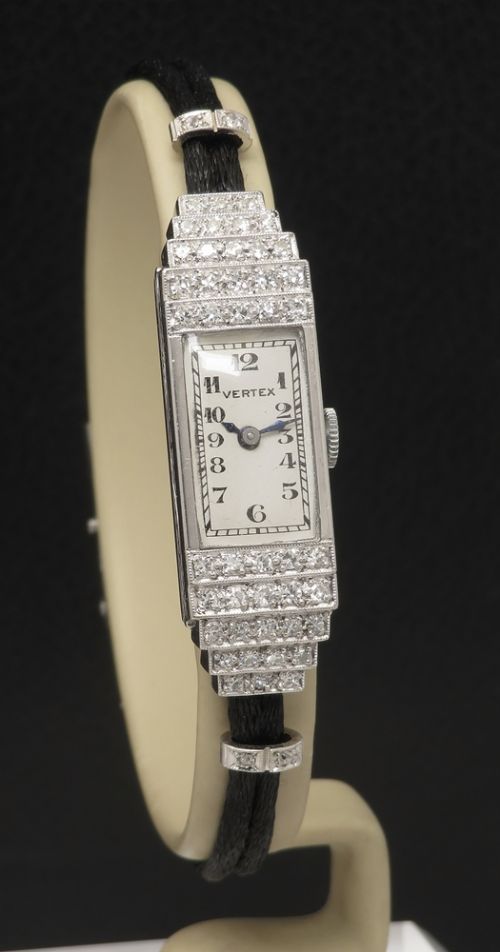 fig 2. Stunning Platinum Diamond Ladies Art Deco Cocktail Watch Vertex c1950