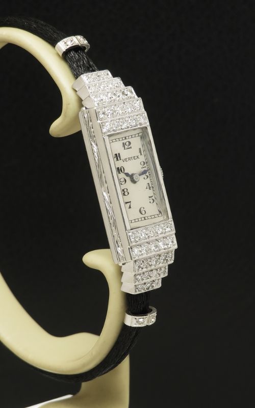 fig 3. Stunning Platinum Diamond Ladies Art Deco Cocktail Watch Vertex c1950