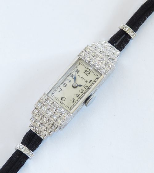 fig 5. Stunning Platinum Diamond Ladies Art Deco Cocktail Watch Vertex c1950