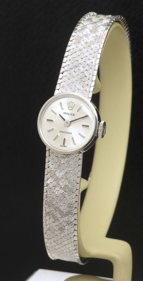 fig 1. Mint with box Solid 9ct White Gold Rolex Precision Ladies Watch c1968