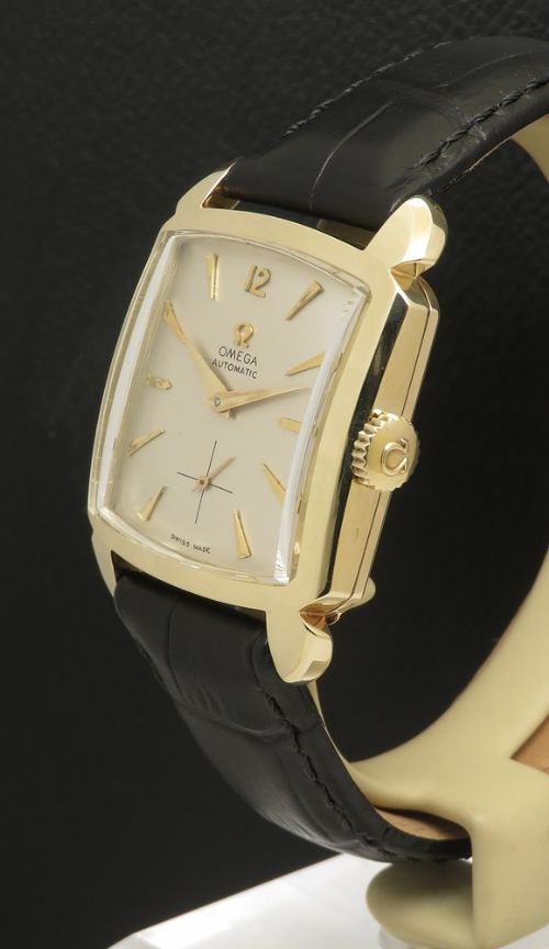 fig 1. Rare solid 14ct gold Omega Cioccolatone Art Deco Chronometer c1954