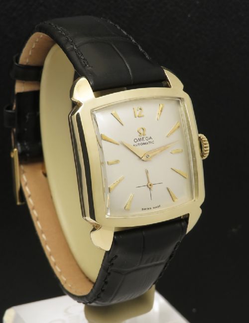fig 2. Rare solid 14ct gold Omega Cioccolatone Art Deco Chronometer c1954