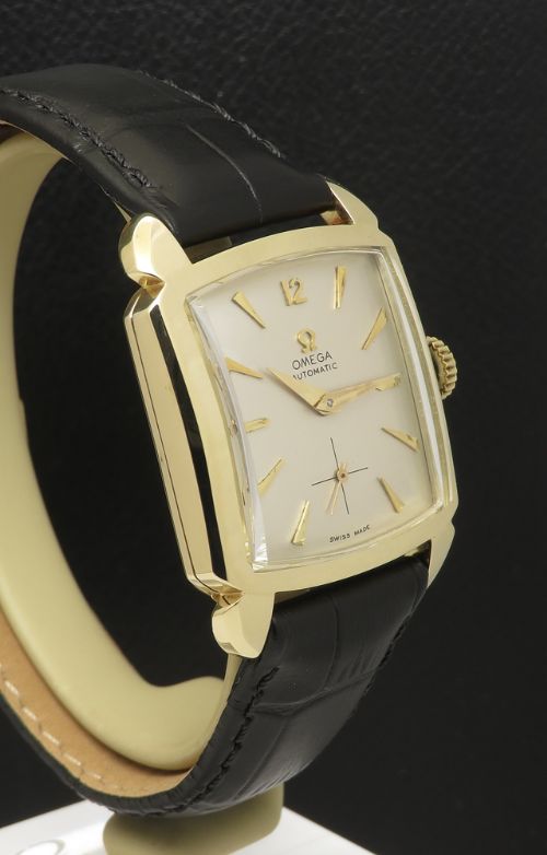 fig 3. Rare solid 14ct gold Omega Cioccolatone Art Deco Chronometer c1954