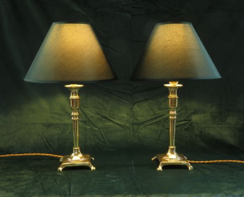 fig 2. Pair of Victorian Brass Candle Stick Lamps c1860