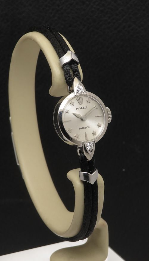 fig 4. 18ct White Gold and Diamond Rolex Precision Ladies Cocktail Watch c1956