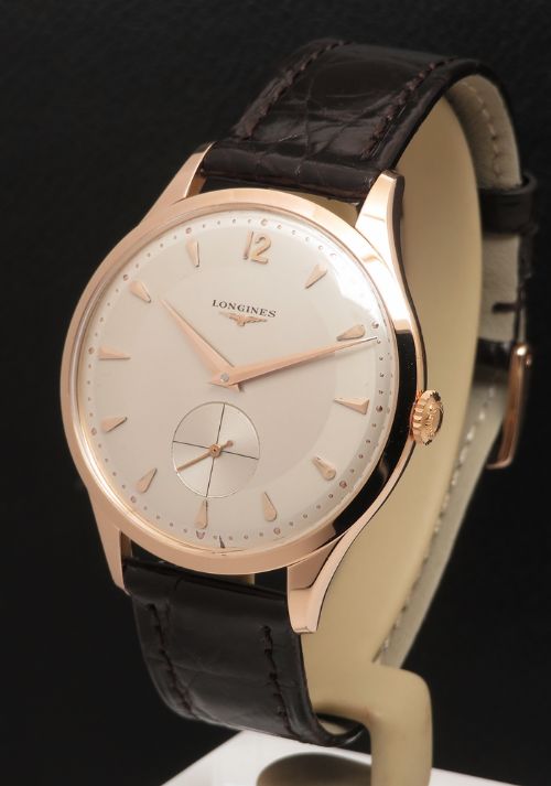 fig 1. Stunning All Original Jumbo Size Solid 18ct Rose Gold Longines 1955