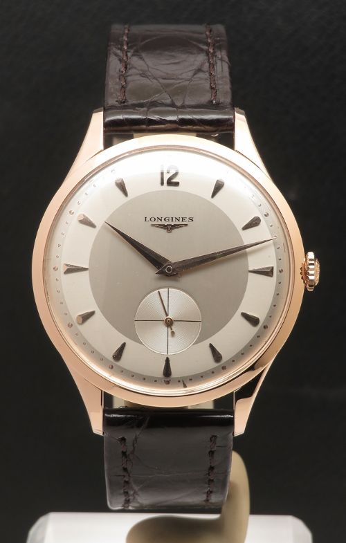 fig 2. Stunning All Original Jumbo Size Solid 18ct Rose Gold Longines 1955