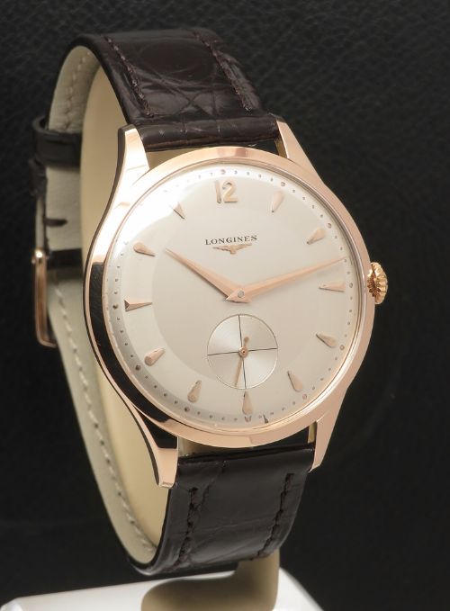 fig 6. Stunning All Original Jumbo Size Solid 18ct Rose Gold Longines 1955