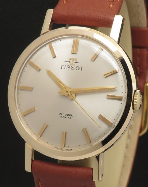 fig 1. Mint Solid 9ct Gold Tissot Watch with Box and Original Strap c1962