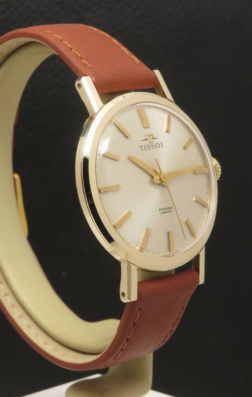 fig 2. Mint Solid 9ct Gold Tissot Watch with Box and Original Strap c1962