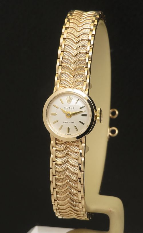 fig 1. Unworn Mint with box Solid 9ct Gold Rolex Precision Ladies Watch c1965