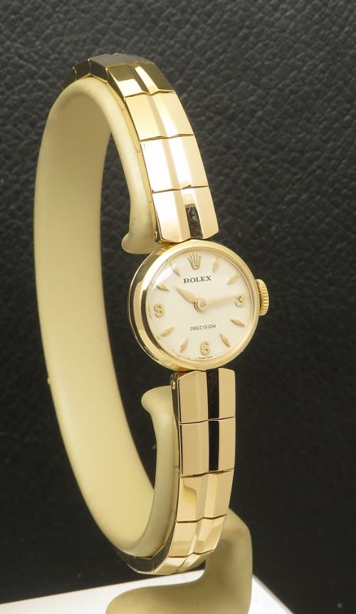 fig 1. Near Mint with box Solid 18ct Gold Rolex Precision Ladies Watch c1960