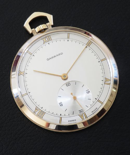 fig 1. Mint Solid 9ct Gold Garrard Art Deco Pocket Watch With Box 1954
