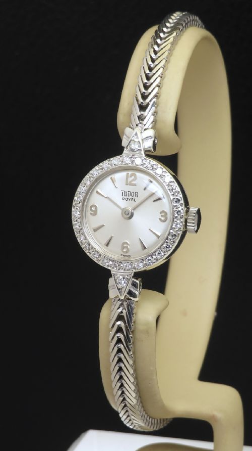 Mint Unworn Solid 9ct White Gold and Diamond Rolex Tudor Royal C1966