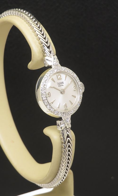 fig 1. Mint Unworn solid 9ct white gold and diamond Rolex Tudor Royal c1966