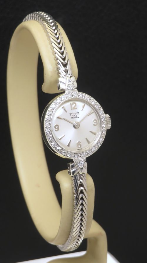 fig 2. Mint Unworn solid 9ct white gold and diamond Rolex Tudor Royal c1966