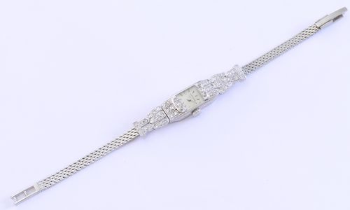 fig 1. Beautiful Platinum and Diamond Longines Art Deco Cocktail Watch c1950s