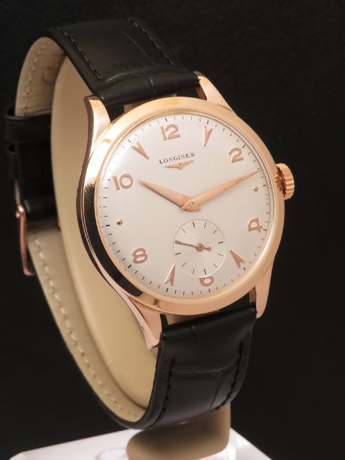 fig 2. Mint All Original Oversize Solid 18ct Rose Gold Longines Calibre 27 1951