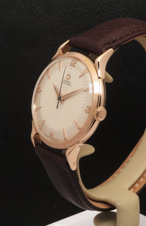 fig 1. Very Rare 18ct Rose Gold Omega Bumper with Spider Leg Case 1951