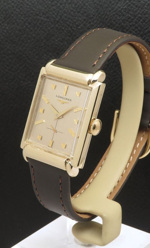 fig 1. Very Rare Solid 14ct Gold Longines Art Deco Gents Watch from 1955
