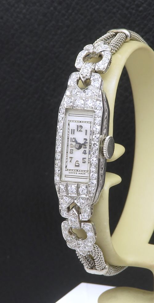 fig 1. Beautiful Platinum and Diamond Longines Art Deco Cocktail Watch c1950s