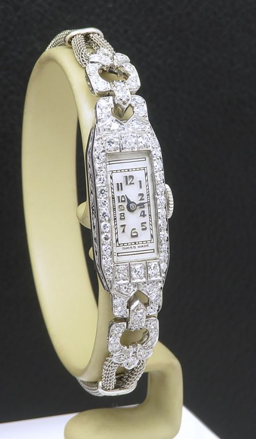 fig 2. Beautiful Platinum and Diamond Longines Art Deco Cocktail Watch c1950s