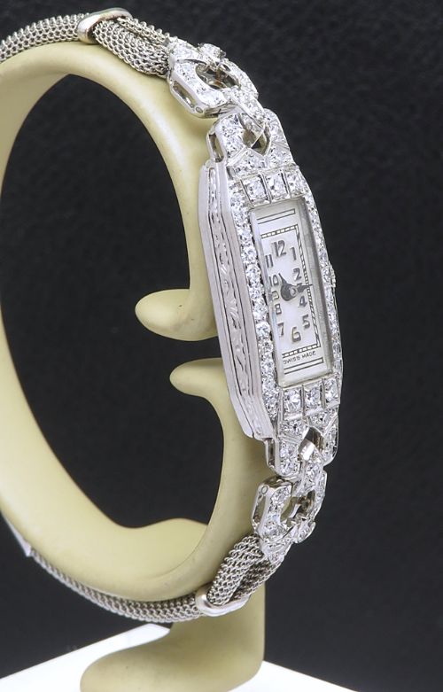 fig 3. Beautiful Platinum and Diamond Longines Art Deco Cocktail Watch c1950s