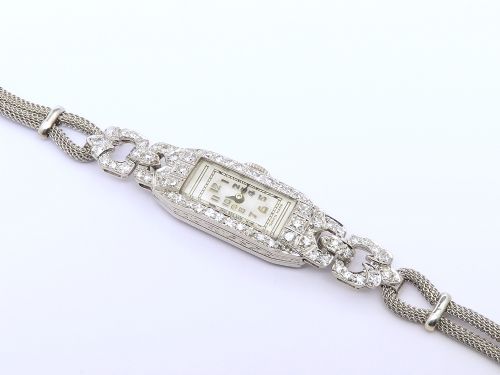 fig 6. Beautiful Platinum and Diamond Longines Art Deco Cocktail Watch c1950s
