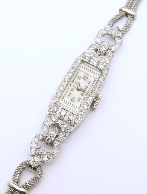 fig 7. Beautiful Platinum and Diamond Longines Art Deco Cocktail Watch c1950s