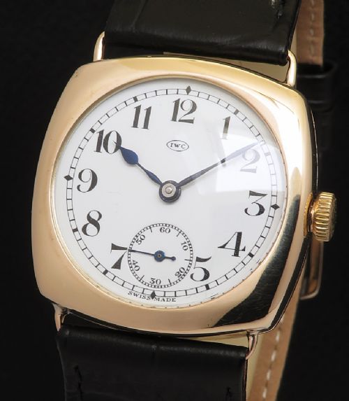 fig 1. Very Rare Oversize Cushion Case Solid 9ct Rose Gold IWC Gents Watch c1930