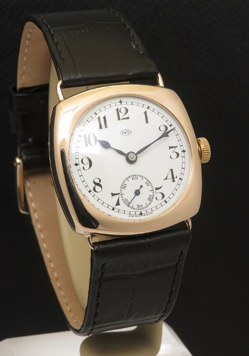 fig 3. Very Rare Oversize Cushion Case Solid 9ct Rose Gold IWC Gents Watch c1930