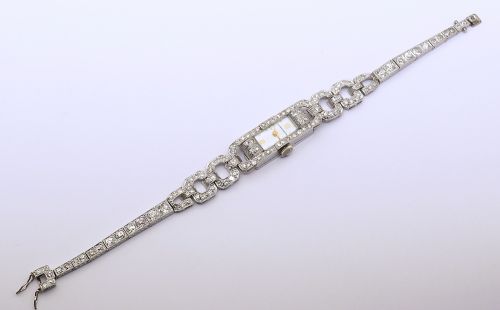 fig 4. Beautiful Platinum and Diamond Bracelet Longines Art Deco Cocktail Watch c1950s