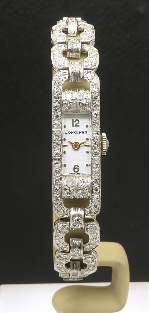 fig 5. Beautiful Platinum and Diamond Bracelet Longines Art Deco Cocktail Watch c1950s