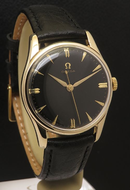 fig 1. Solid 9ct Gold Classic Black Dial Omega Calibre 285 from 1959