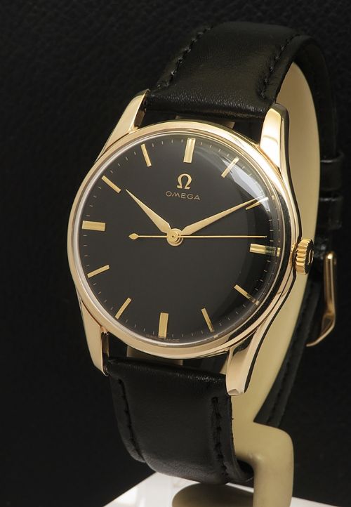 fig 1. Solid 9ct Gold Classic Black Dial Omega Calibre 286 from 1959