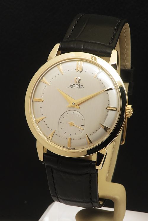 fig 1. Rare Solid 14ct Gold Omega Tresor Bumper Automatic Two Tone Dial c1953