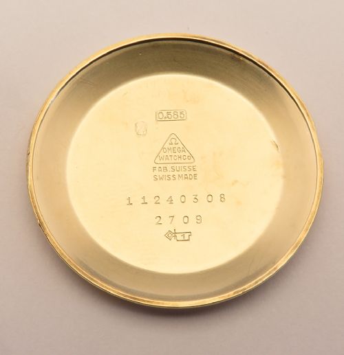 fig 5. Rare Solid 14ct Gold Omega Tresor Bumper Automatic Two Tone Dial c1953
