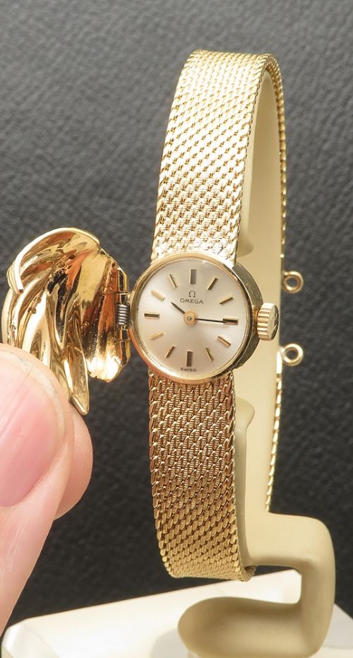 MINT SOLID 14CT GOLD OMEGA DIAMOND HOODED COCKTAIL WATCH FROM 1966 WITH BOX - ADDITIONAL PHOTO 9