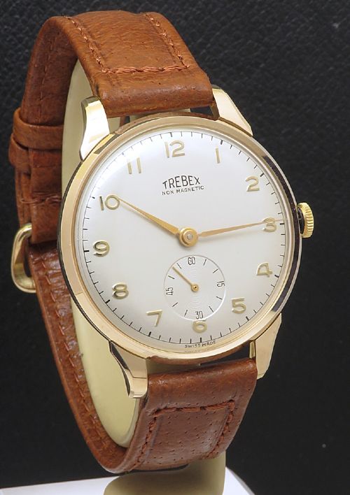 MUSEUM QUALITY UNWORN SOLID 9CT GOLD TREBEX WITH BOX PAPERWORK BUCKLE AND STRAP FULL SET FROM 1954 - ADDITIONAL PHOTO 3