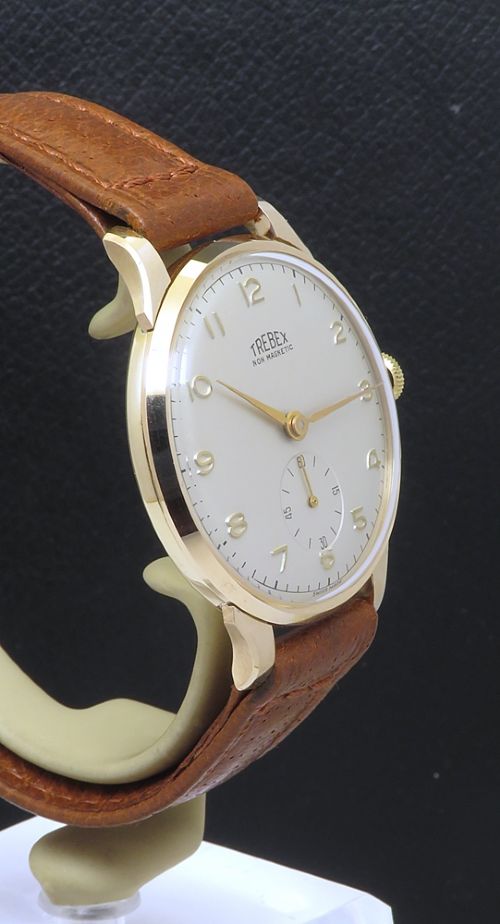MUSEUM QUALITY UNWORN SOLID 9CT GOLD TREBEX WITH BOX PAPERWORK BUCKLE AND STRAP FULL SET FROM 1954 - ADDITIONAL PHOTO 4