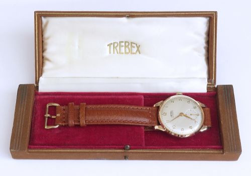 MUSEUM QUALITY UNWORN SOLID 9CT GOLD TREBEX WITH BOX PAPERWORK BUCKLE AND STRAP FULL SET FROM 1954 - ADDITIONAL PHOTO 10