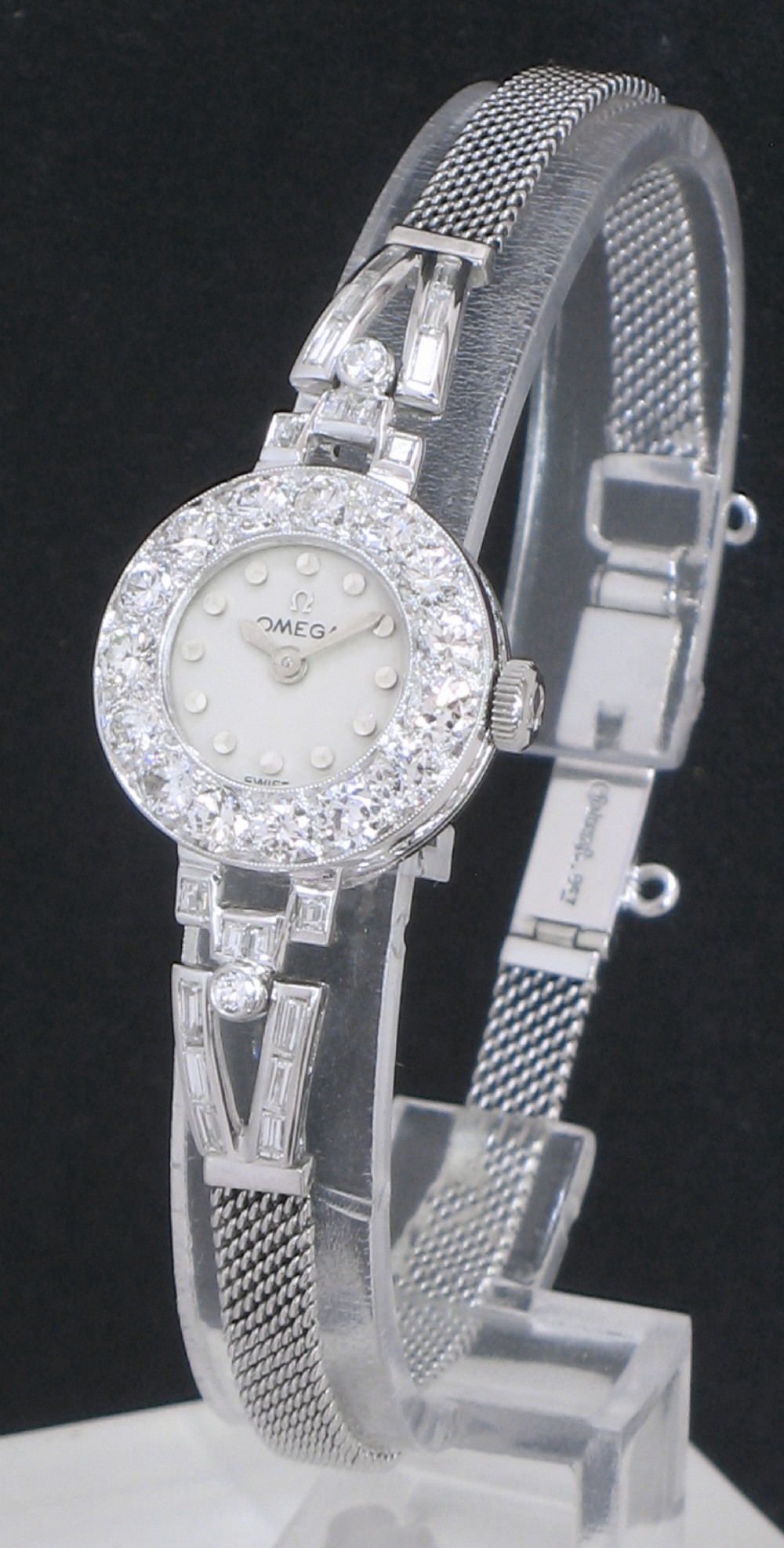 BEAUTIFUL OMEGA PLATINUM AND DIAMOND ART DECO LADIES COCKTAIL WATCH c1959
