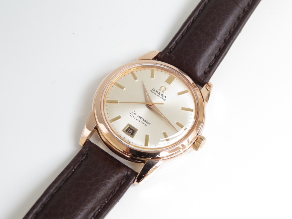 RARE SOLID 18CT ROSE GOLD OMEGA SEAMASTER AUTOMATIC CALENDAR BUMPER MENS VINTAGE WATCH C1953 View VI