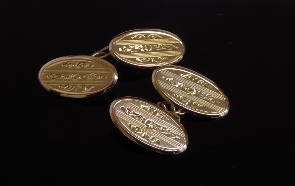 WONDERFUL PAIR OF EDWARDIAN SOLID 9CT ROSE GOLD DOUBLE SIDED CUFFLINKS C1911