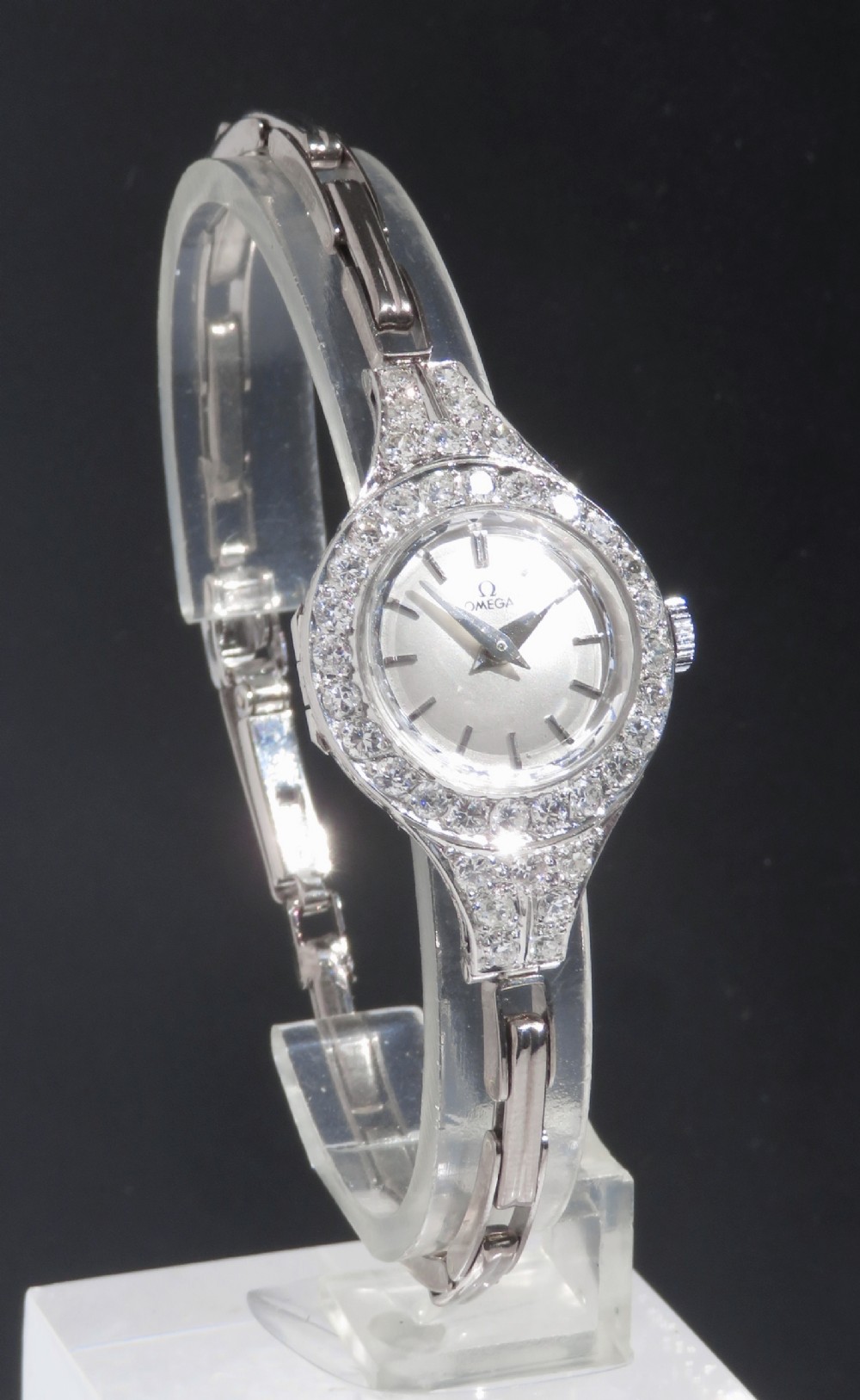 BEAUTIFUL OMEGA PLATINUM AND DIAMOND LADIES ART DECO COCKTAIL WATCH C1950