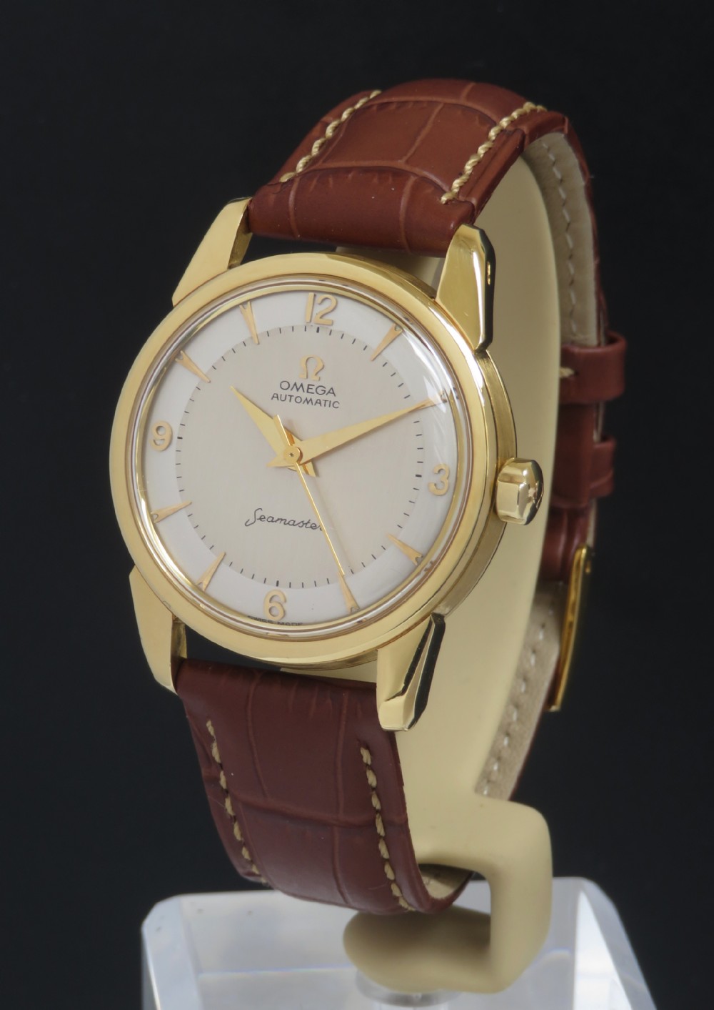 SOLID 18CT 18K GOLD OMEGA SEAMASTER AUTOMATICE MENS VINTAGE WATCH WITH BOX C1958-59