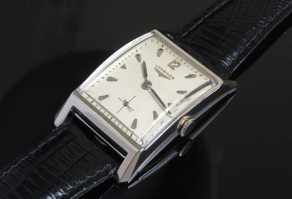 RARE ORIGINAL SOLID 14CT 14K WHITE GOLD LONGINES PRESIDENT ART DEO MENS VINTAGE WATCH C1953-54